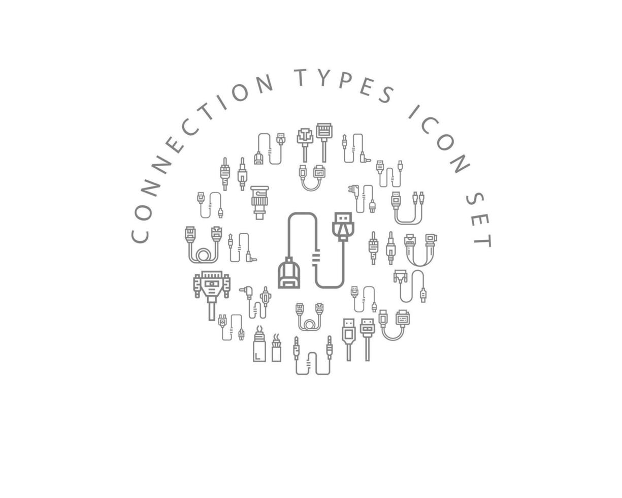 conception de jeu d'icônes de types de connexion sur fond blanc vecteur