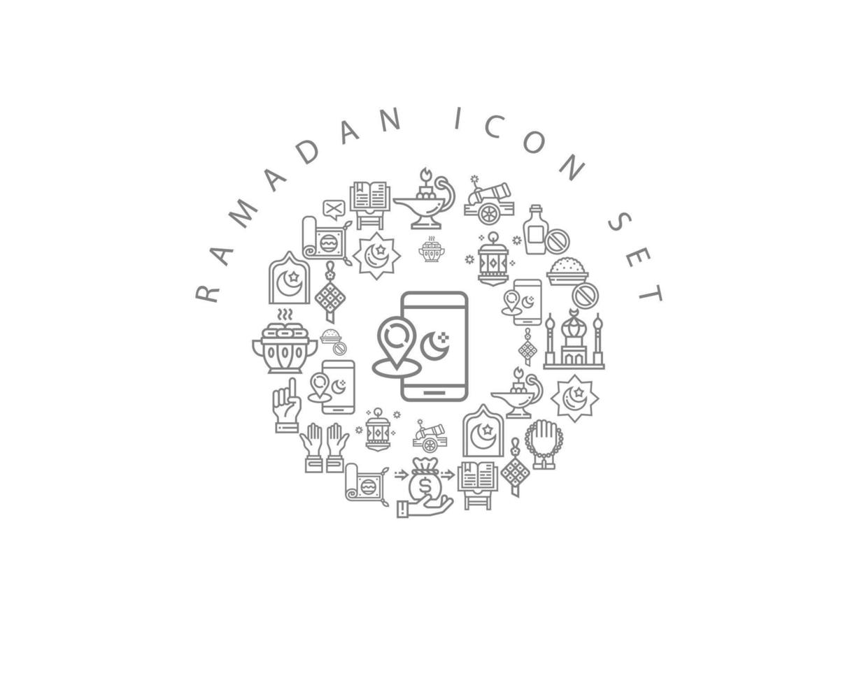 conception de jeu d'icônes de ramadan sur fond blanc. vecteur