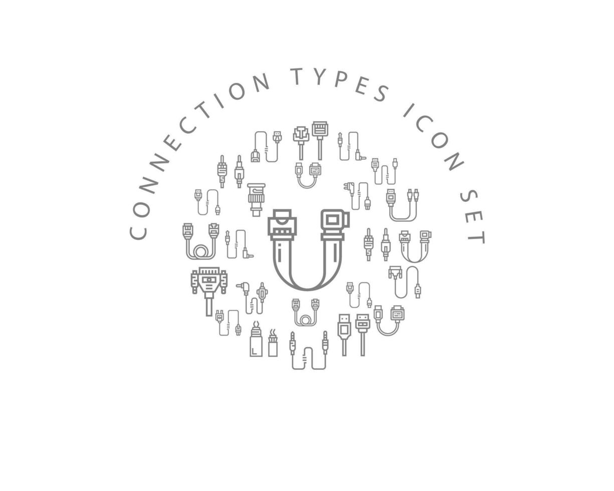 conception de jeu d'icônes de types de connexion sur fond blanc vecteur