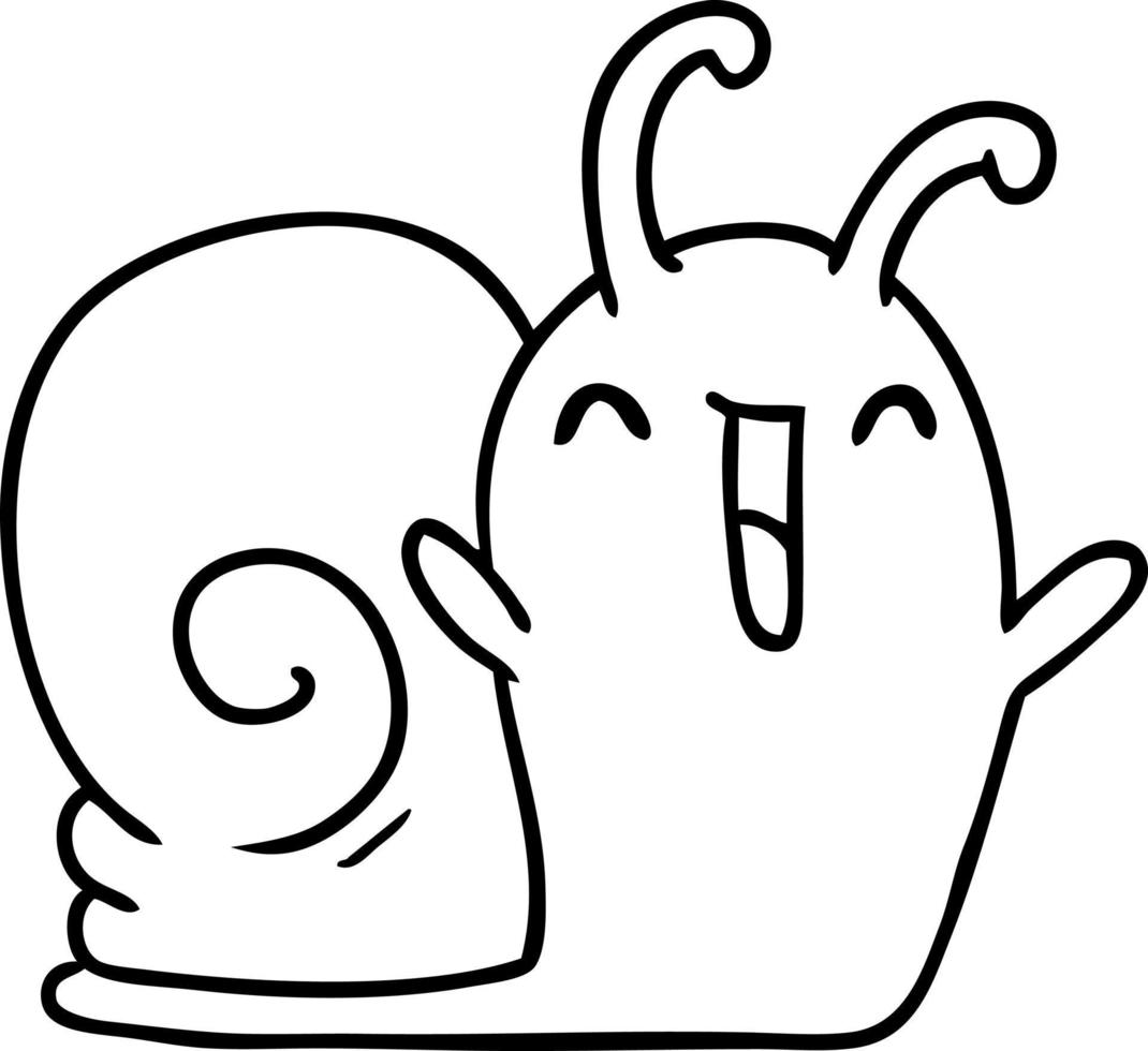 dessin au trait kawaii heureux mignon escargot vecteur