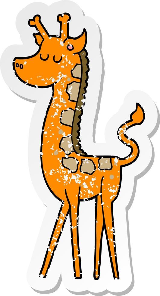 autocollant en détresse d'une girafe de dessin animé vecteur