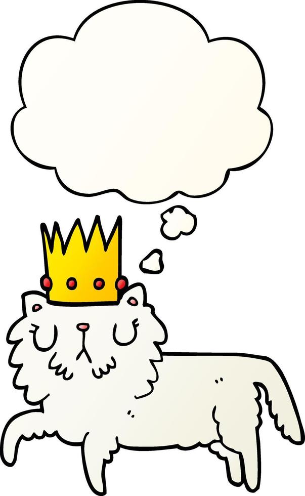 chat de dessin animé portant une couronne et une bulle de pensée dans un style de dégradé lisse vecteur