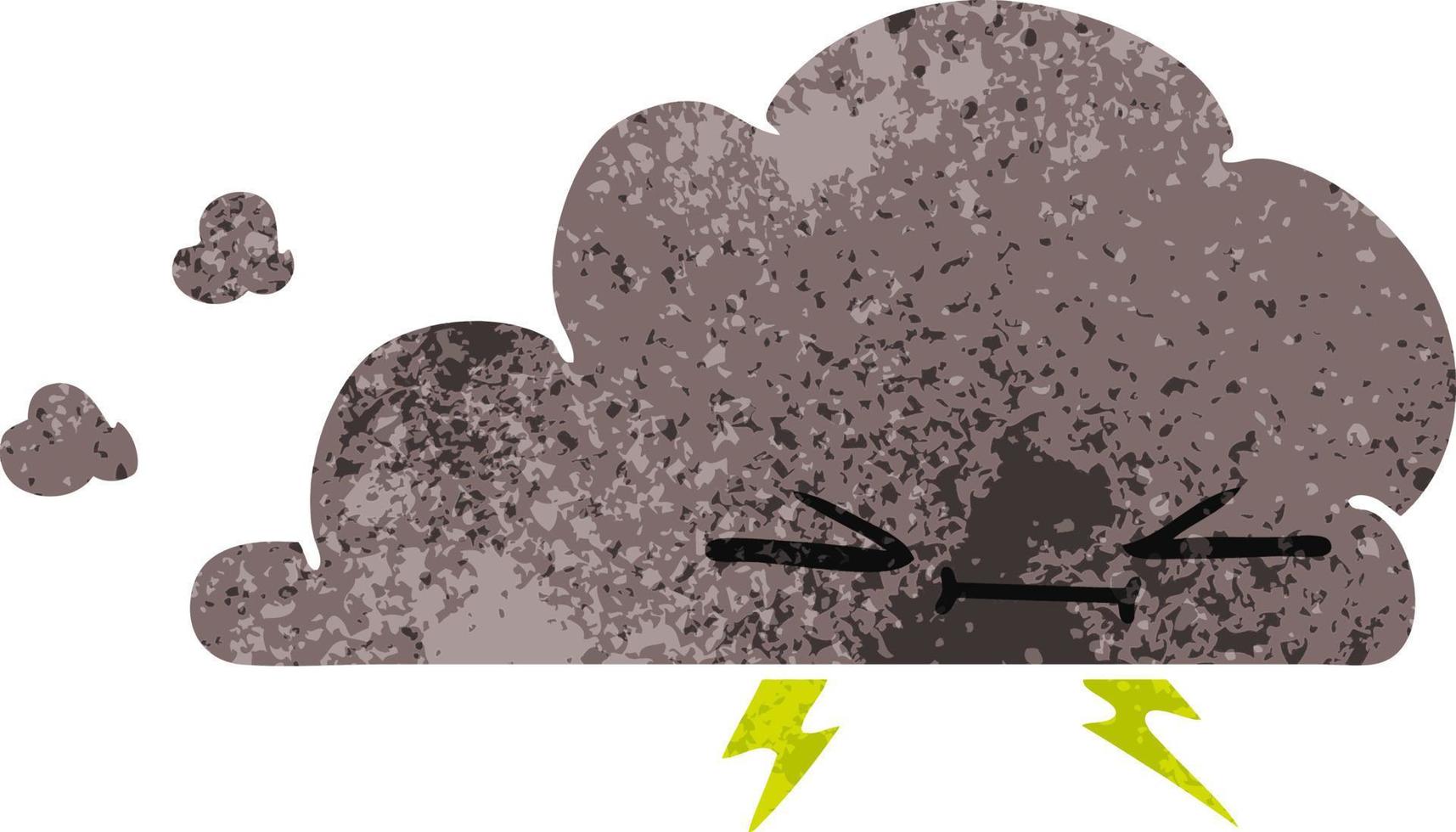 dessin animé rétro d'un nuage éclair grincheux vecteur