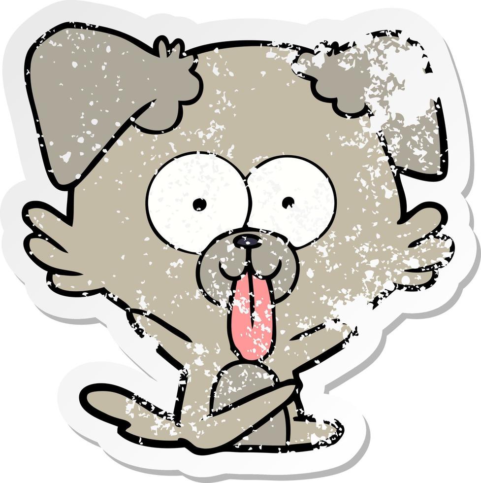 autocollant en détresse d'un chien de dessin animé avec la langue qui sort vecteur