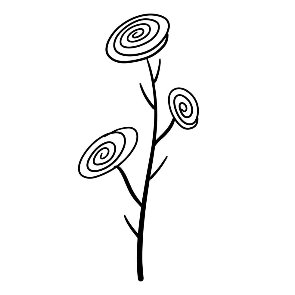 plante naturelle. fleur abstraite de griffonnage. esquisser une tige noire et blanche avec des feuilles vecteur