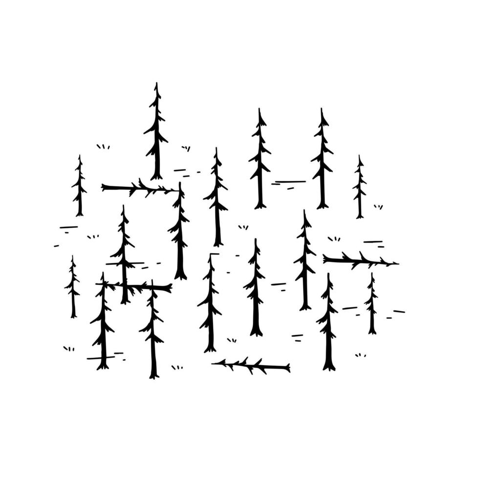 forêt de pins. silhouettes de vieux arbres morts secs. zone marécageuse pour les cartes rétro. vecteur