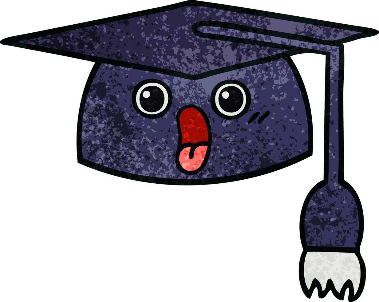 chapeau de graduation dessin animé texture grunge rétro vecteur