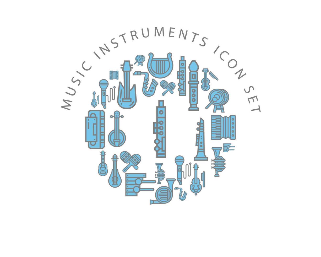 conception de jeu d'icônes d'instruments de musique sur fond blanc. vecteur