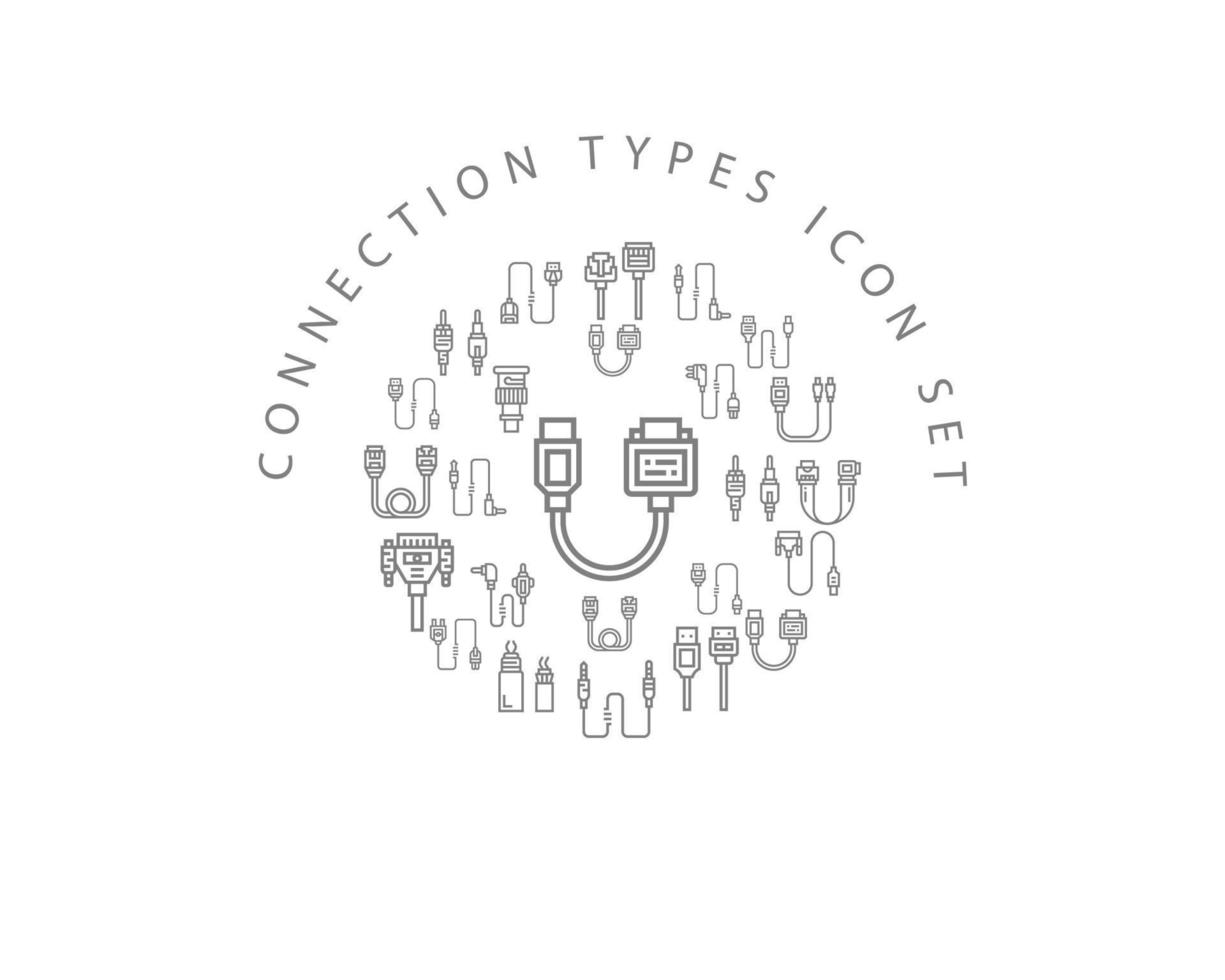 conception de jeu d'icônes de types de connexion sur fond blanc vecteur