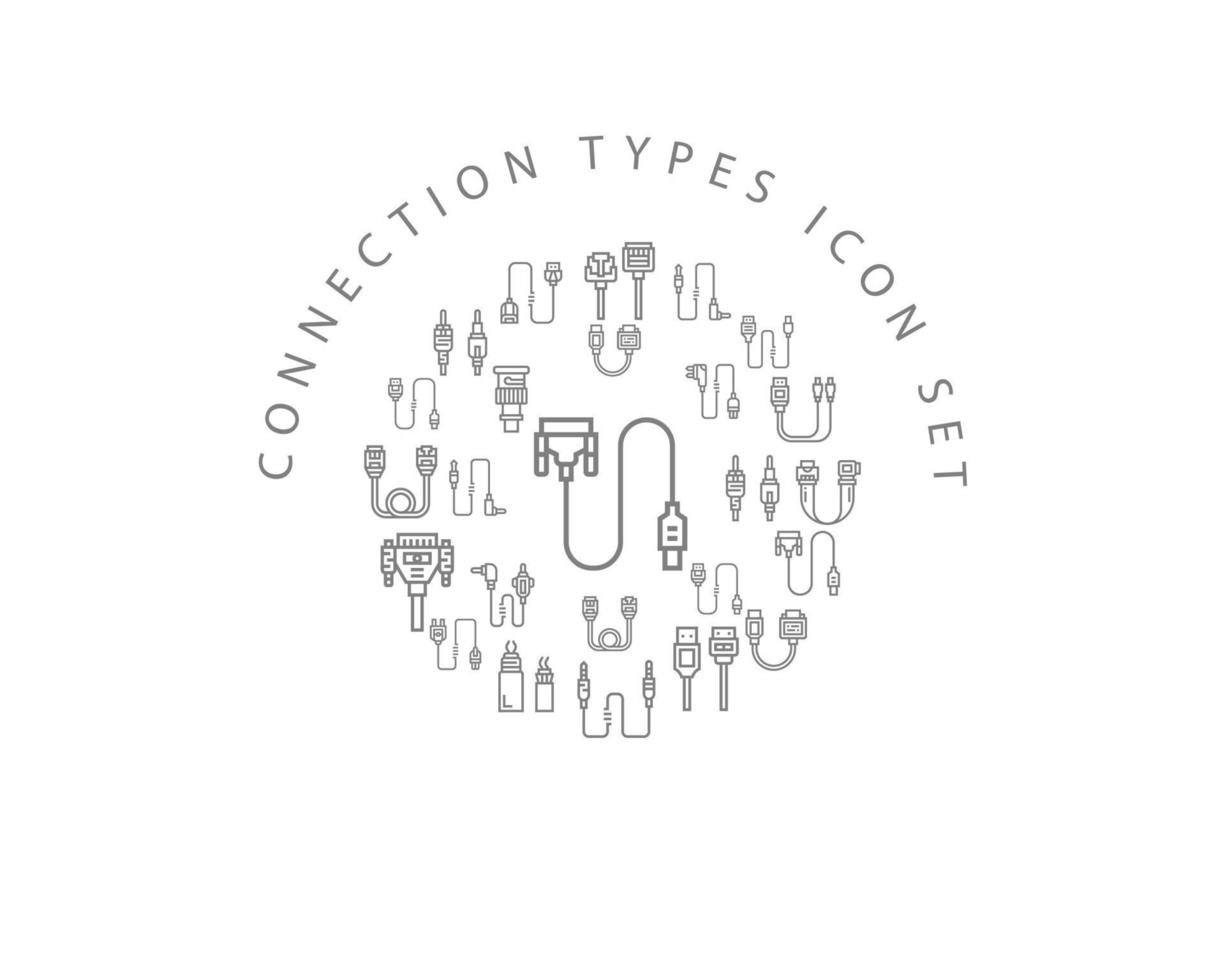 conception de jeu d'icônes de types de connexion sur fond blanc vecteur