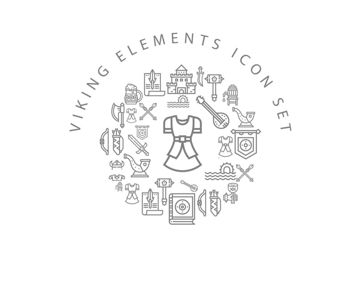 conception de jeu d'icônes d'éléments viking sur fond blanc vecteur