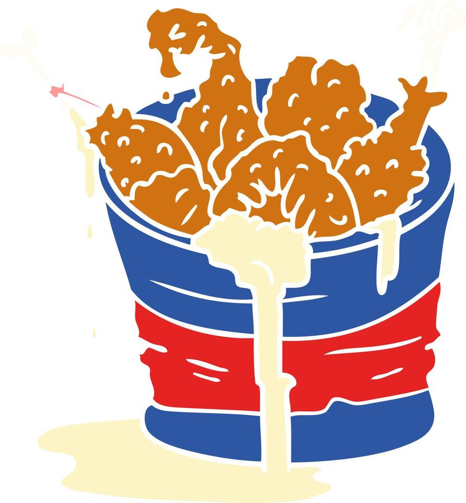 dessin animé doodle seau de poulet frit vecteur