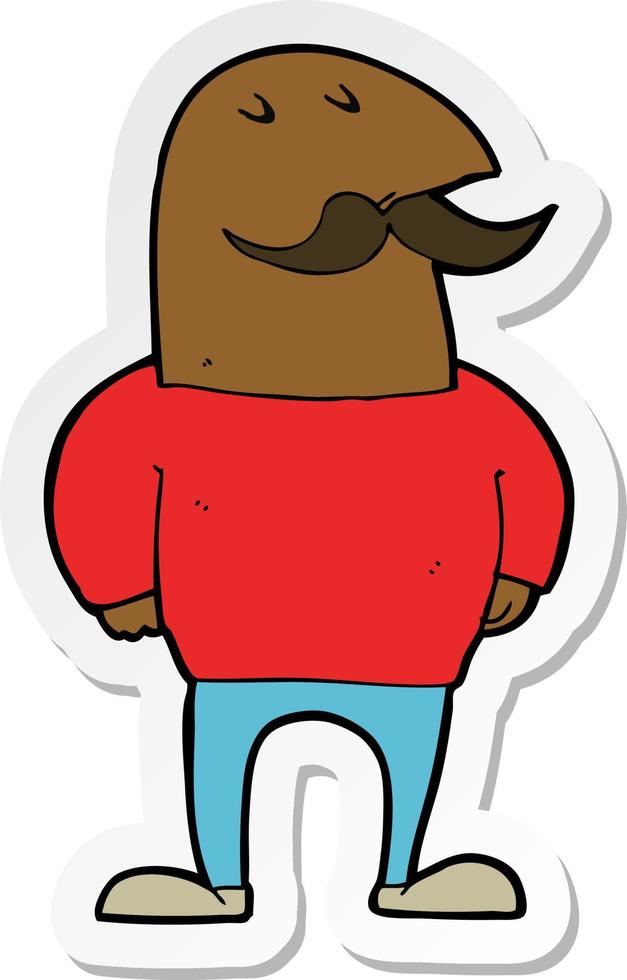autocollant d'un homme chauve de dessin animé avec moustache vecteur