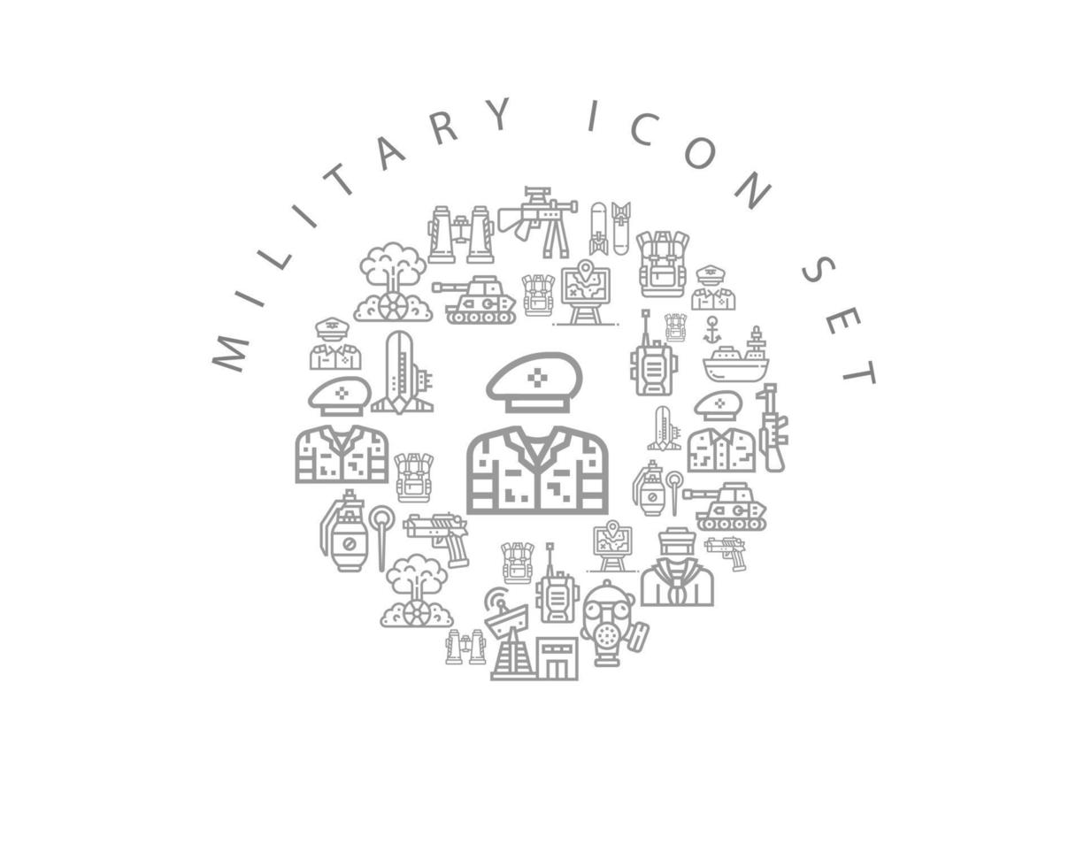 conception de jeu d'icônes militaires sur fond blanc vecteur