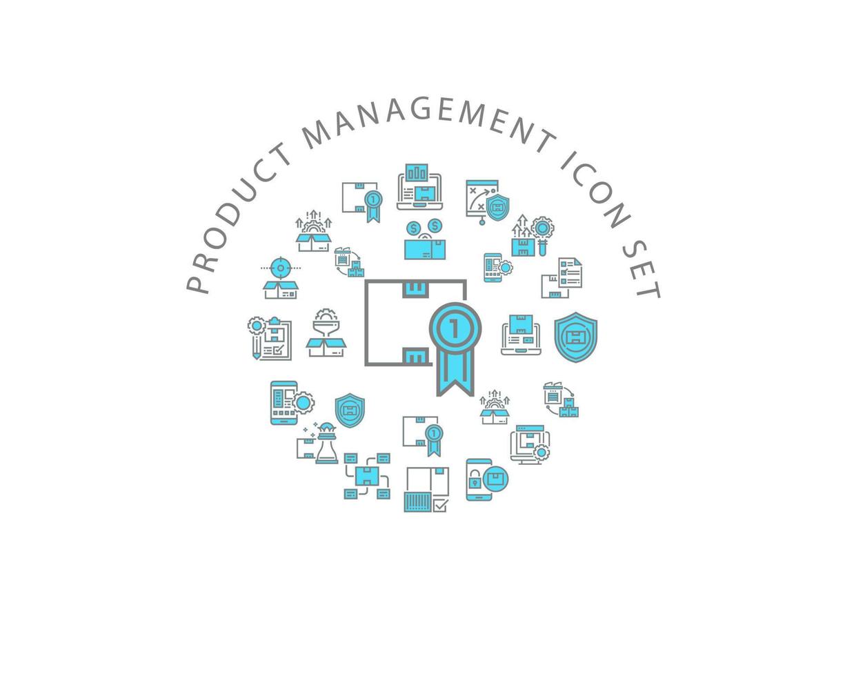 conception de jeu d'icônes de gestion de produit sur fond blanc. vecteur