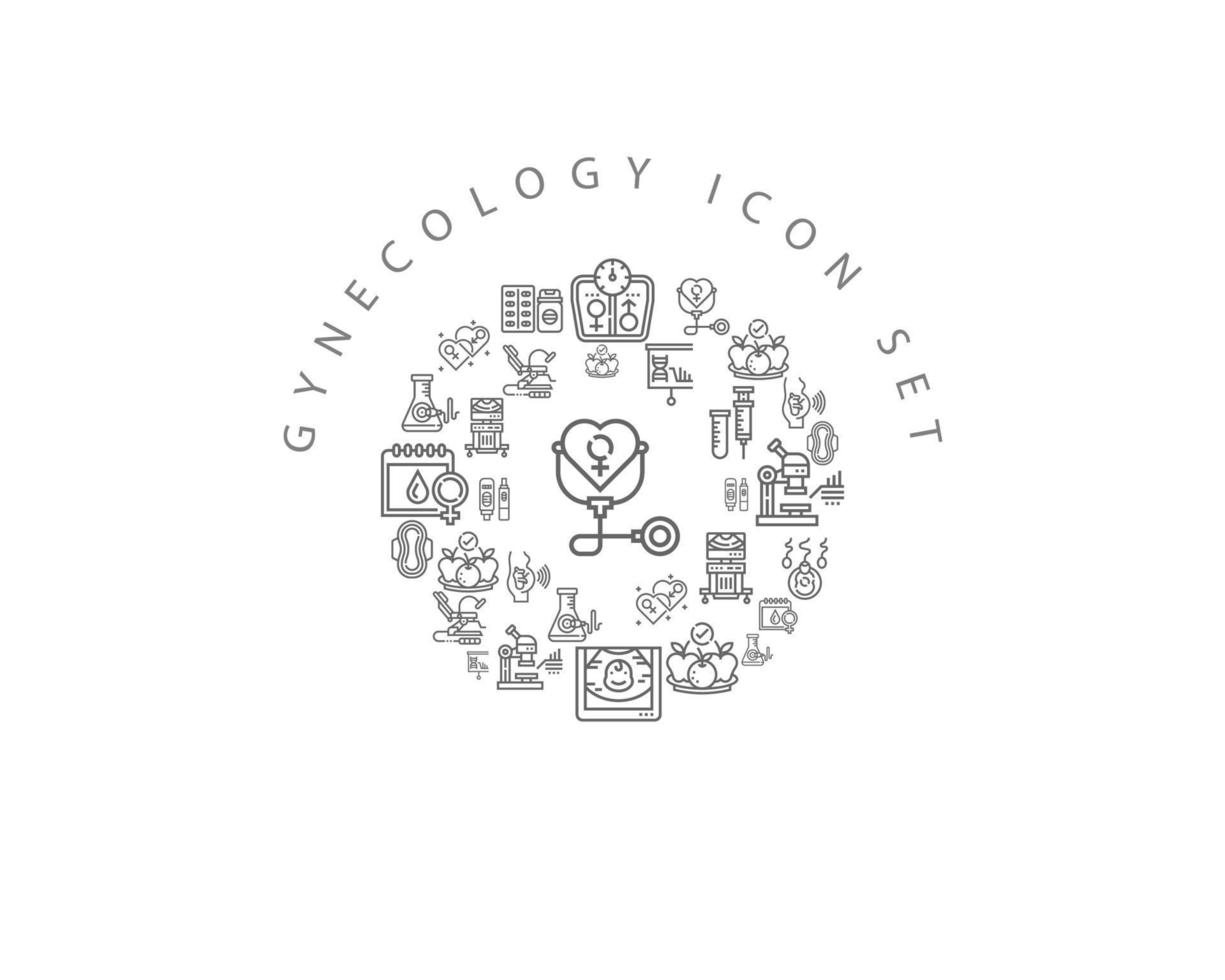conception de jeu d'icônes d'éléments de gynécologie sur fond blanc vecteur