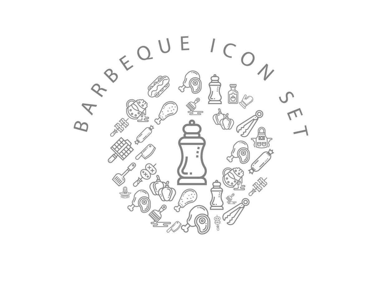 conception de jeu d'icônes de barbecue sur fond blanc. vecteur