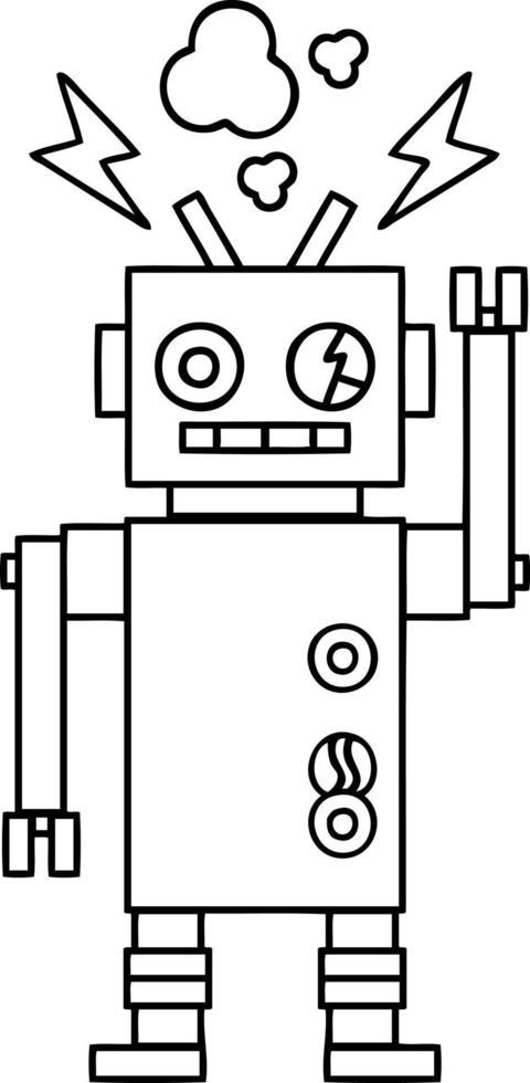 dessin au trait dessin animé robot défectueux vecteur