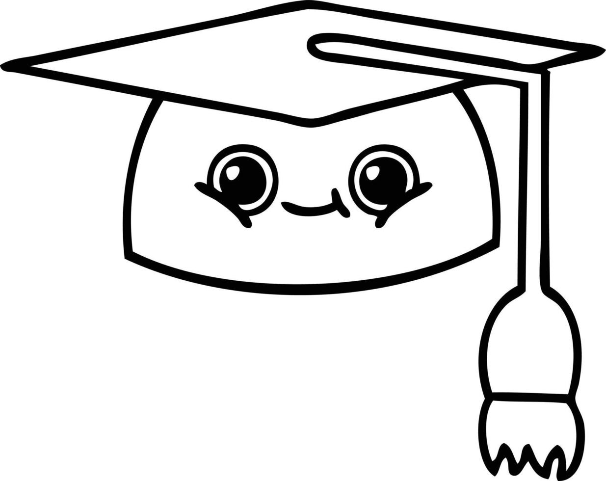 chapeau de graduation dessin animé dessin au trait vecteur