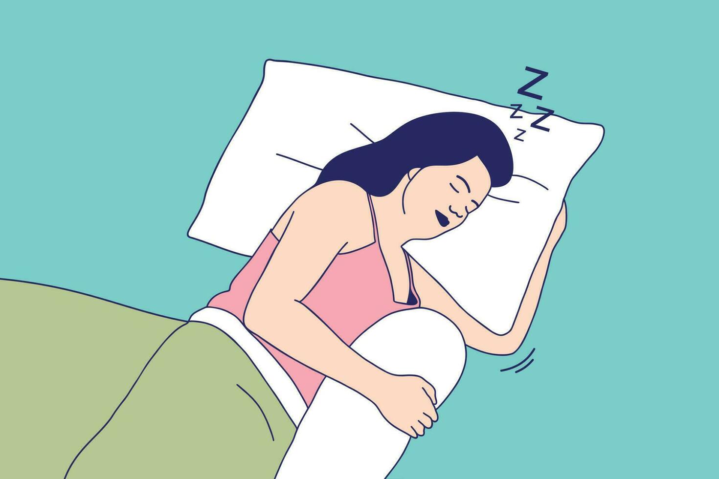 illustrations de la belle jeune femme allongée sur le lit dans la nuit vecteur