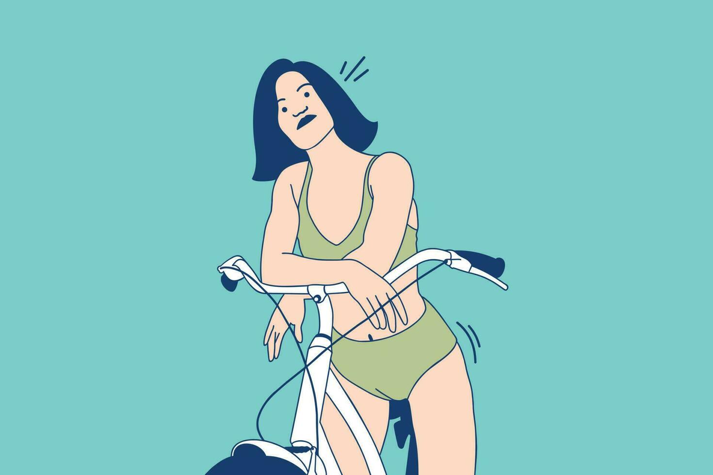 illustrations belle jeune femme fait du vélo sur la plage vecteur