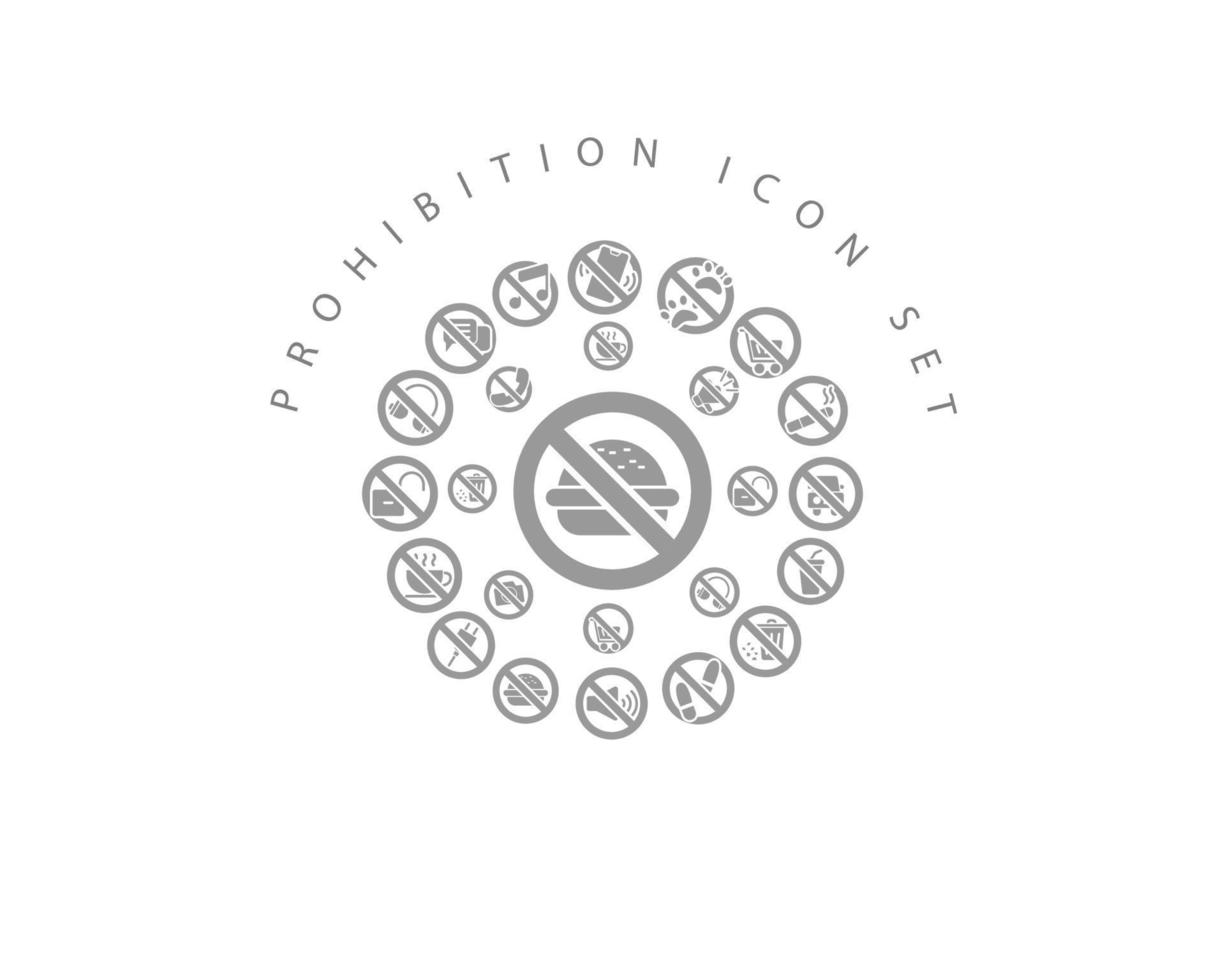 conception de jeu d'icônes d'interdiction sur fond blanc. vecteur