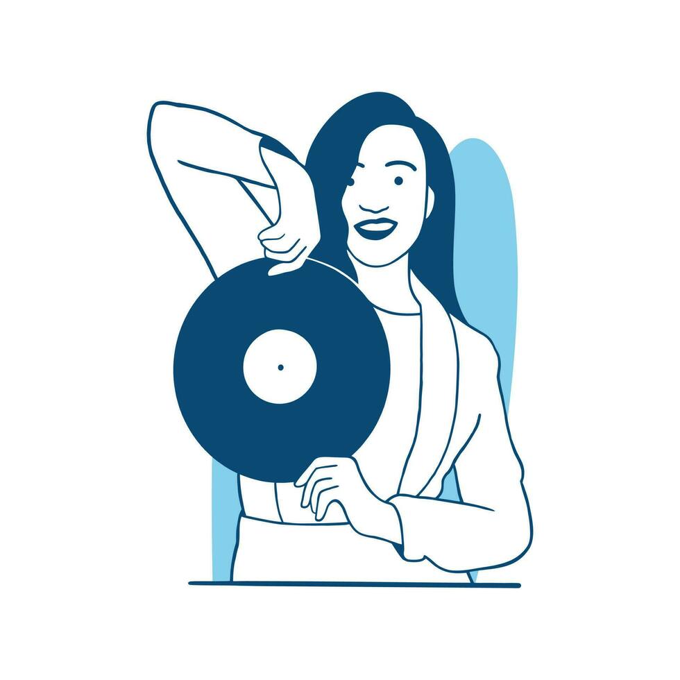 illustration vectorielle de style plat belle fille tenant un disque vinyle vecteur