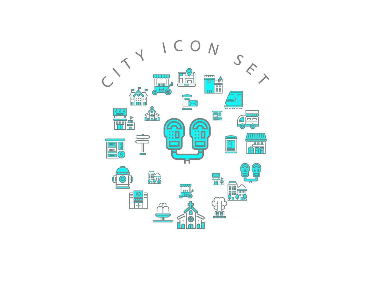 conception de jeu d'icônes de ville sur fond blanc. vecteur