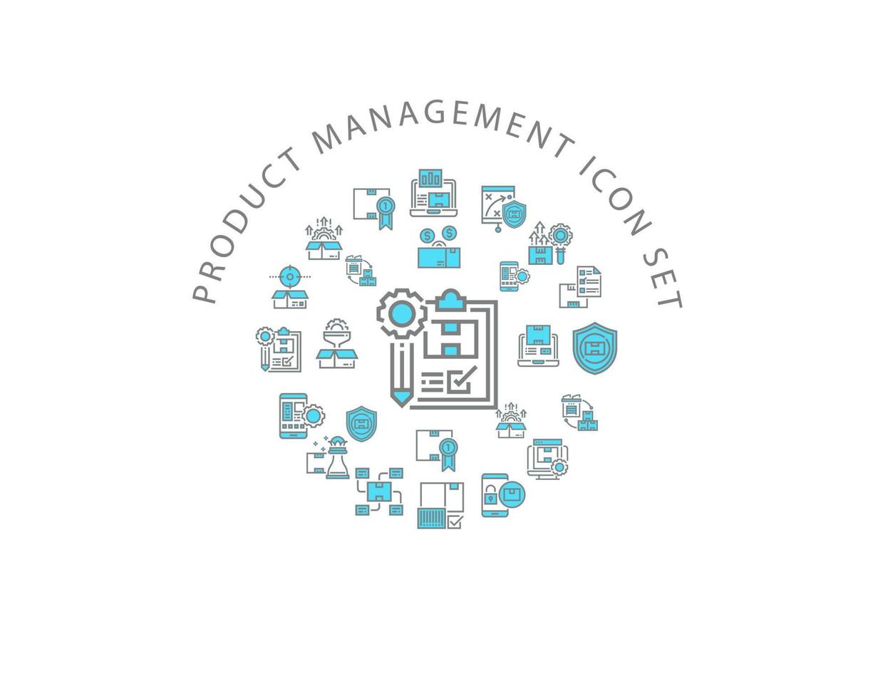 conception de jeu d'icônes de gestion de produit sur fond blanc. vecteur