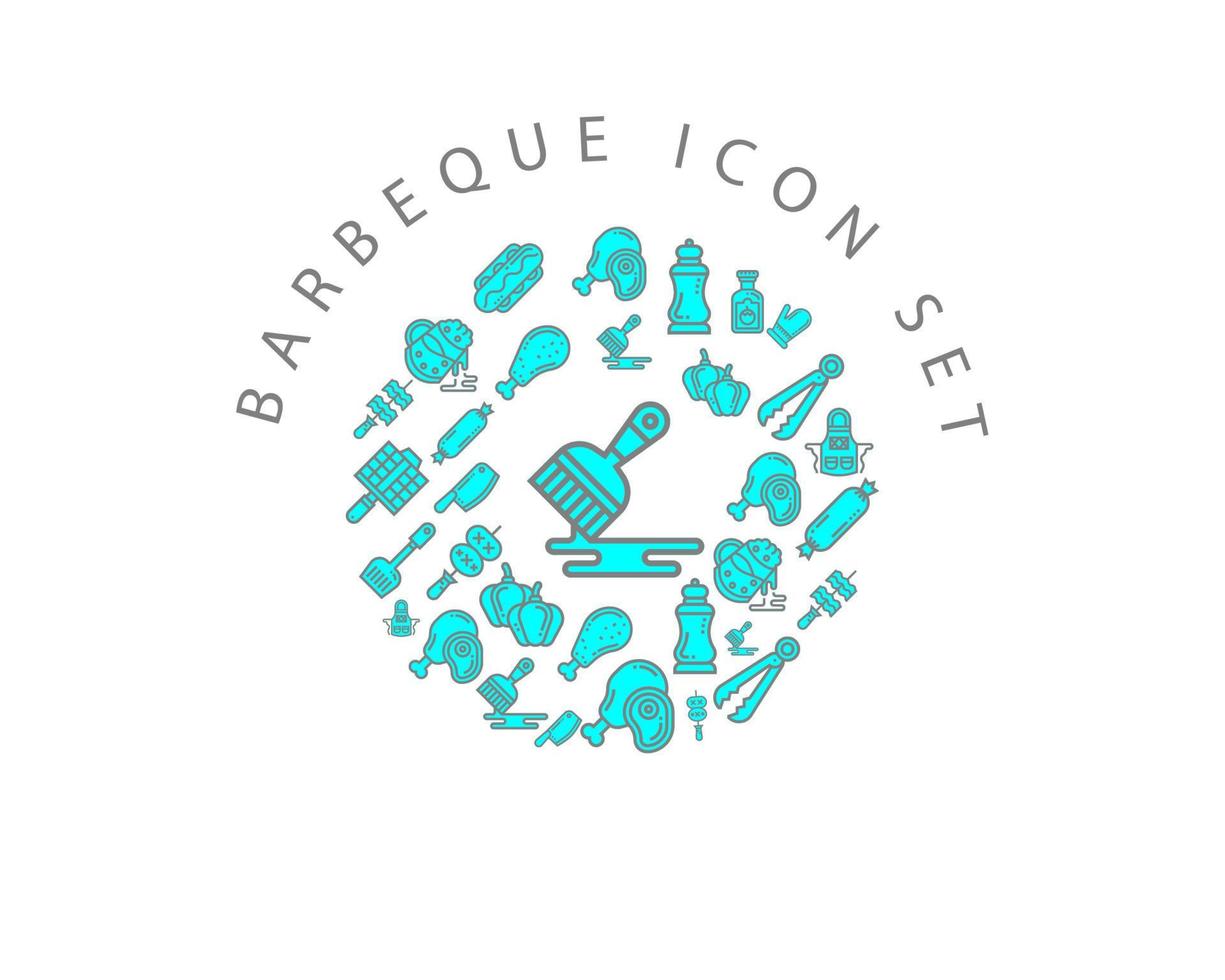 conception de jeu d'icônes de barbecue sur fond blanc. vecteur