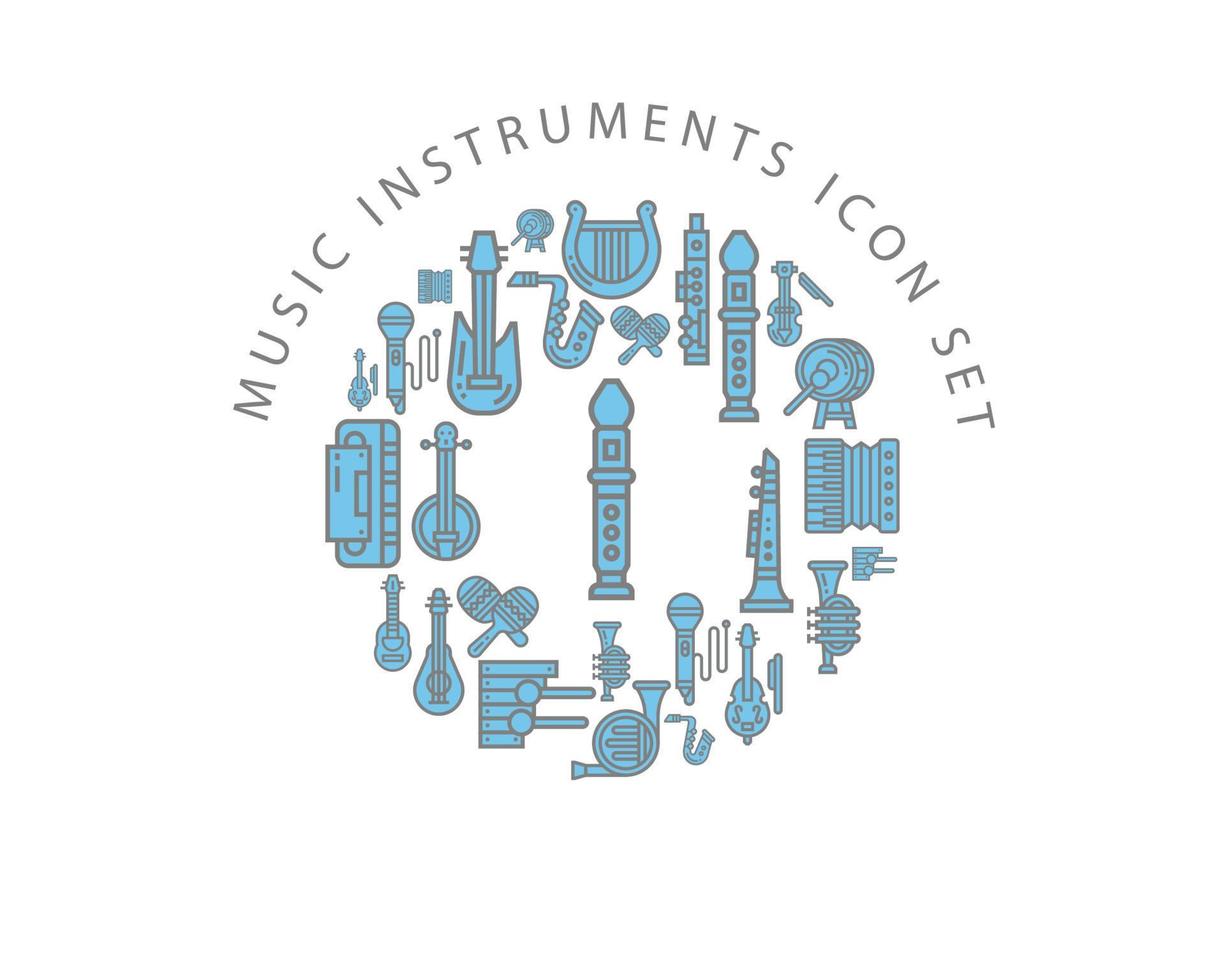 conception de jeu d'icônes d'instruments de musique sur fond blanc. vecteur