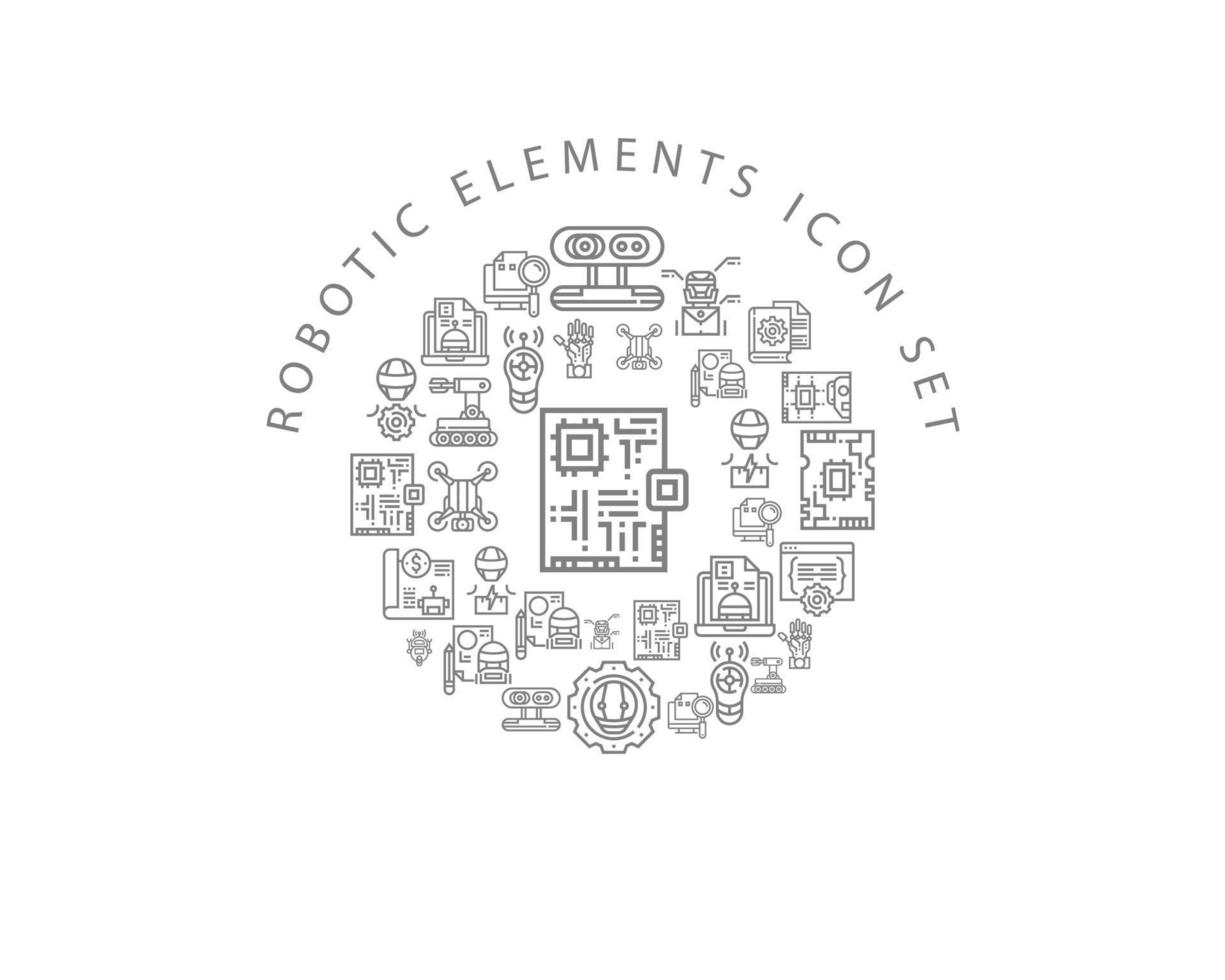 conception de jeu d'icônes d'éléments robotiques sur fond blanc. vecteur