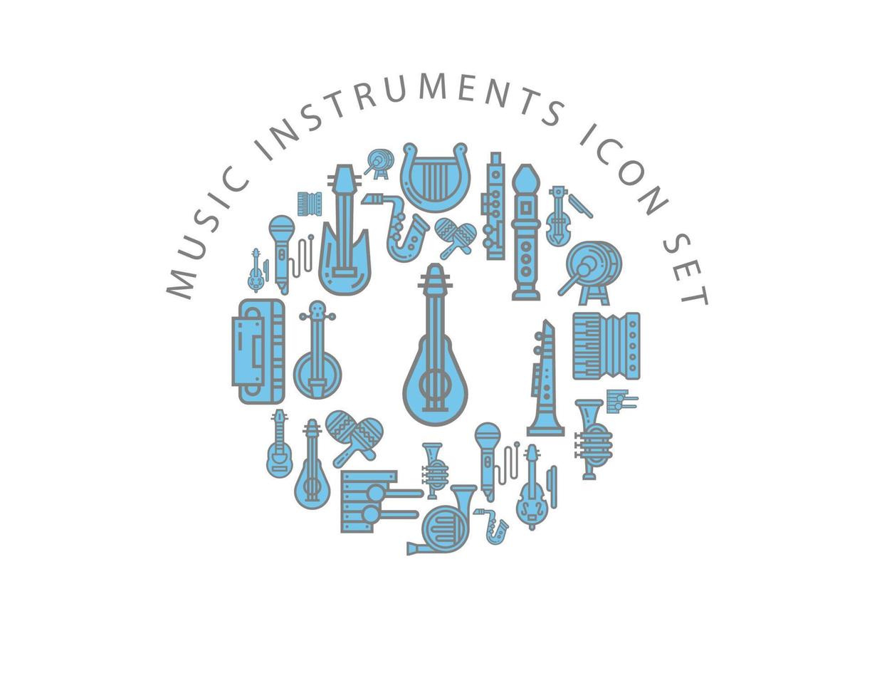 conception de jeu d'icônes d'instruments de musique sur fond blanc. vecteur