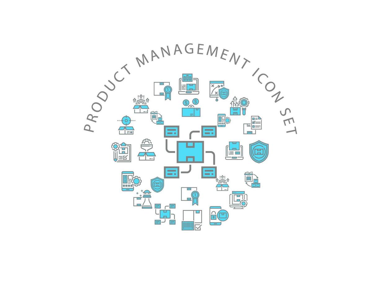 conception de jeu d'icônes de gestion de produit sur fond blanc. vecteur