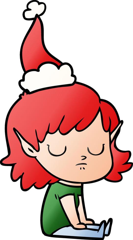 dessin animé dégradé d'une fille elfe portant un bonnet de noel vecteur