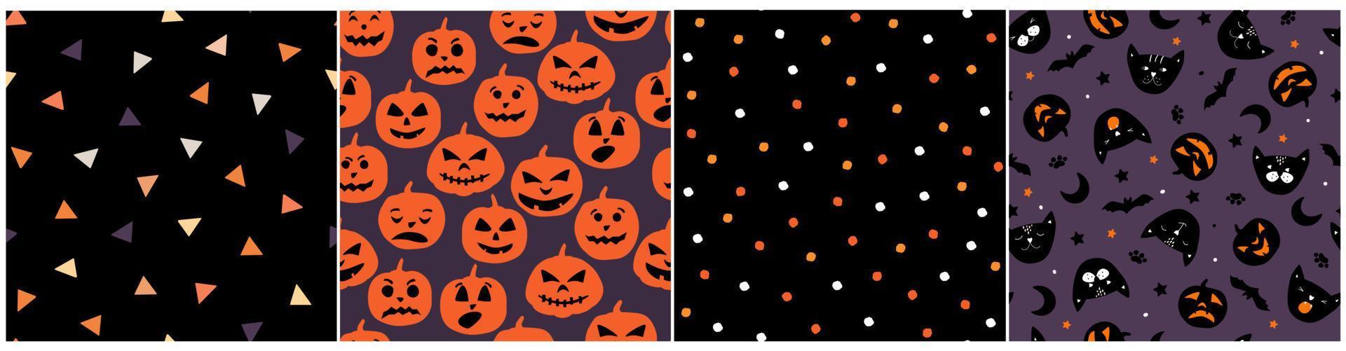 un ensemble de modèle sans couture avec les vacances d'halloween. imprimez avec des fantômes, des citrouilles, des araignées, des chauves-souris, des phoques. graphiques vectoriels. vecteur