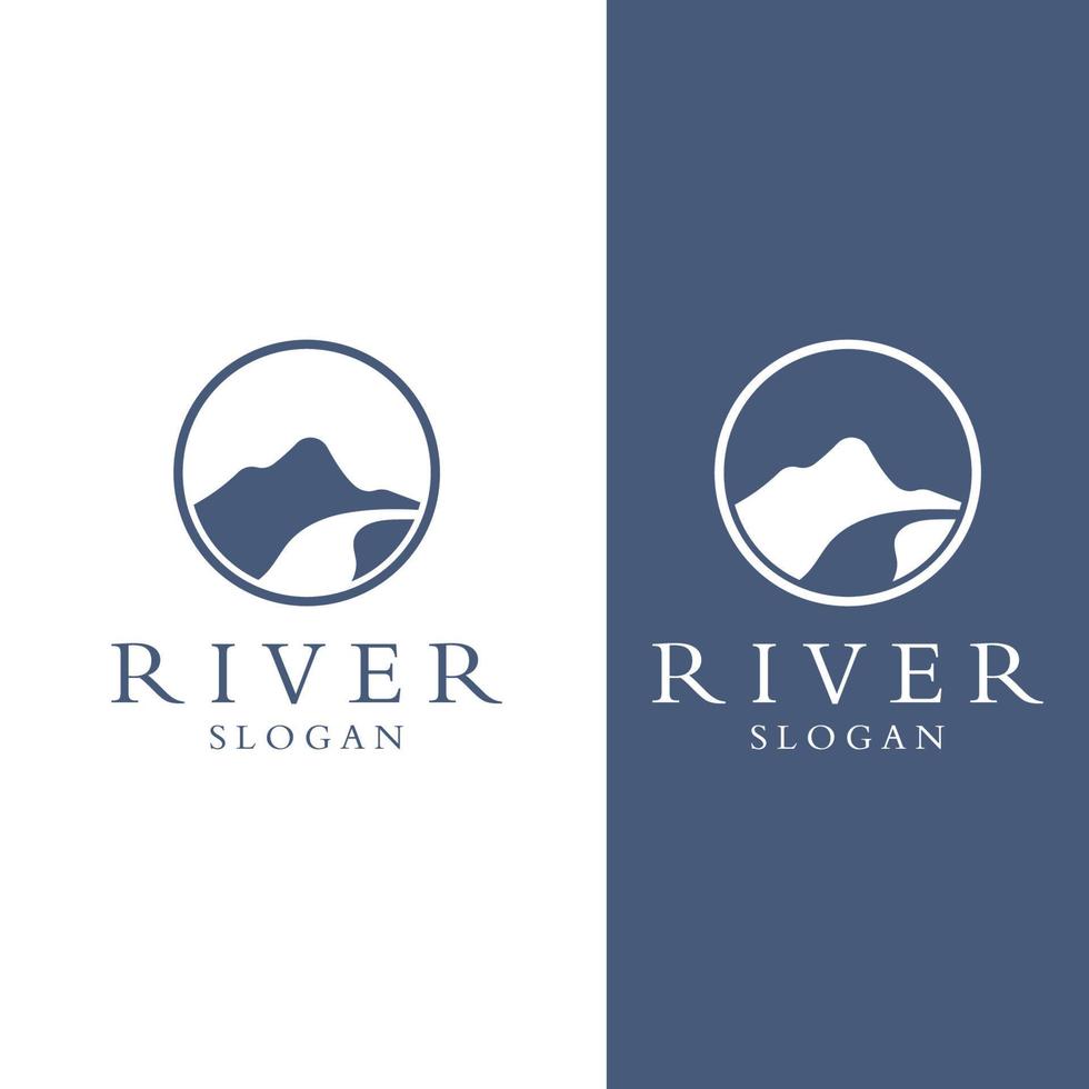 logos de rivières, ruisseaux, berges et ruisseaux. logo de rivière avec combinaison de montagnes et de terres agricoles avec modèle d'illustration vectorielle de conception de concept. vecteur