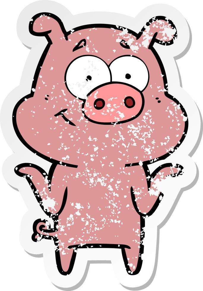 autocollant en détresse d'un cochon de dessin animé heureux vecteur