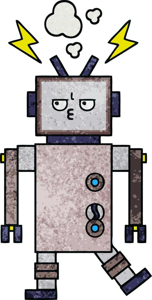 robot de dessin animé de texture grunge rétro vecteur