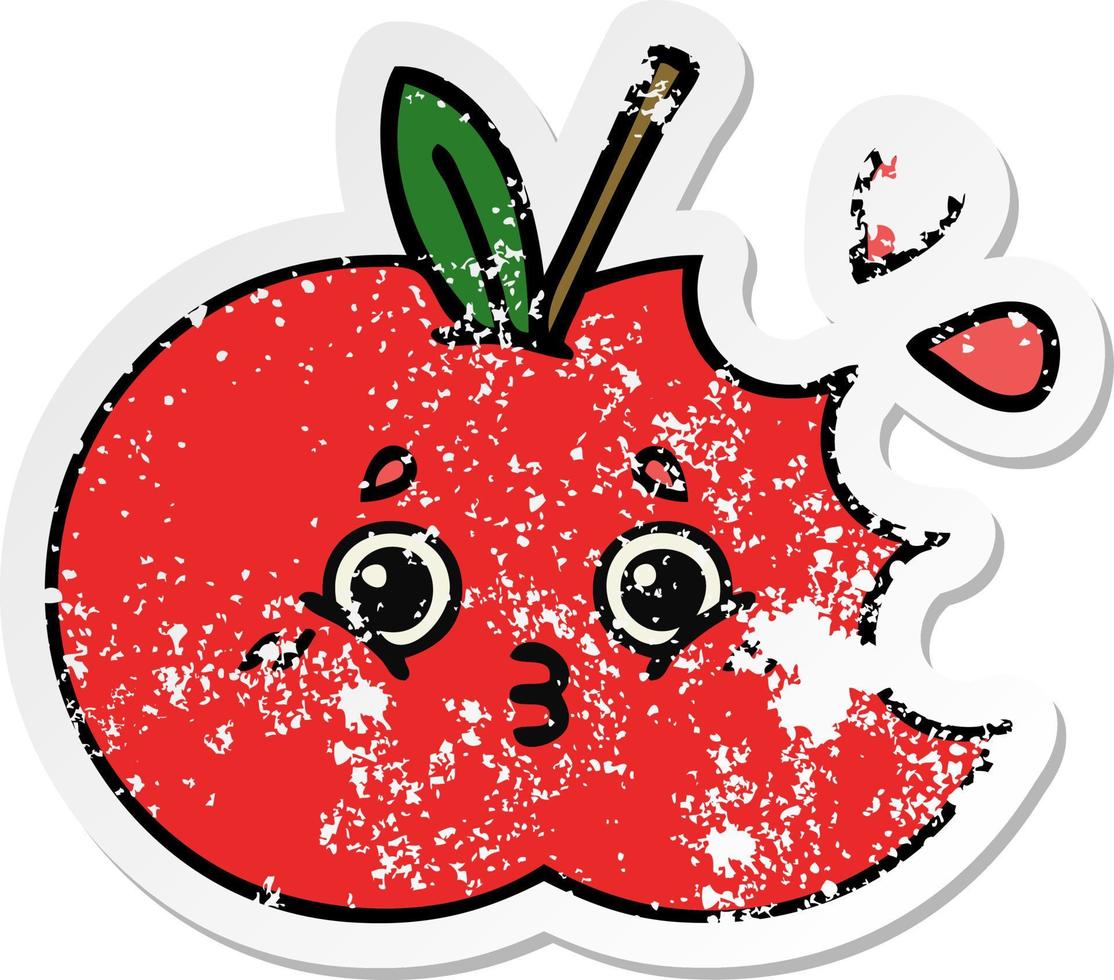 autocollant en détresse d'une pomme rouge de dessin animé mignon vecteur