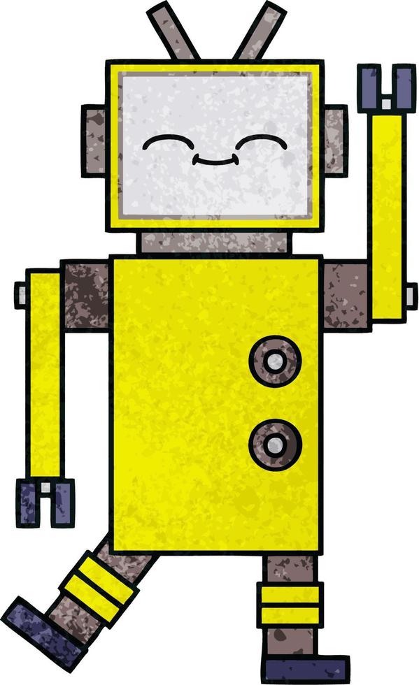 robot de dessin animé de texture grunge rétro vecteur