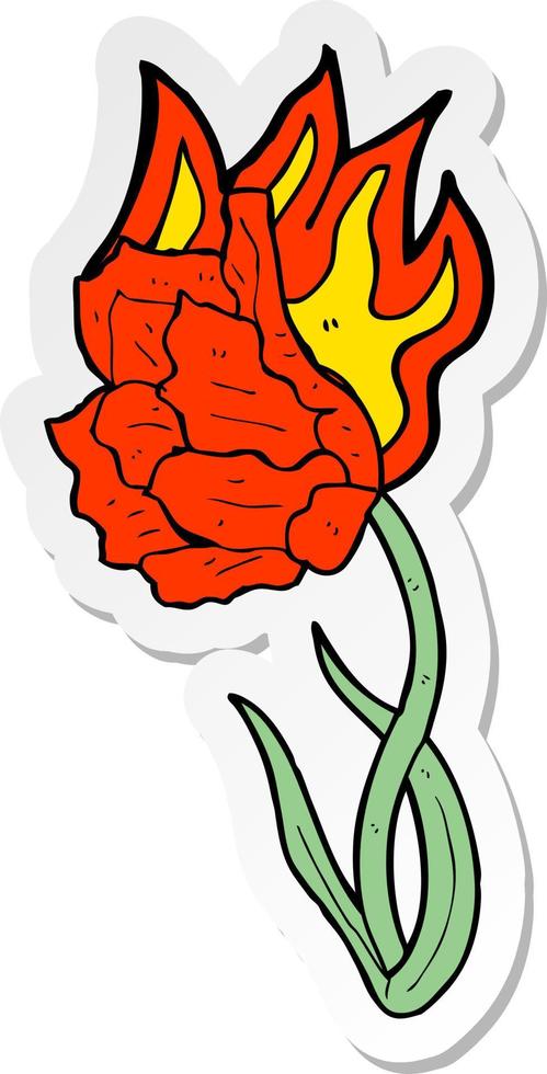 autocollant d'une fleur enflammée de dessin animé vecteur