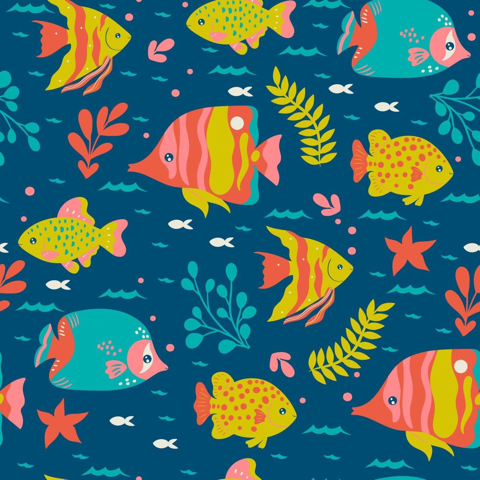 modèle sans couture avec des poissons océaniques. graphiques vectoriels. vecteur