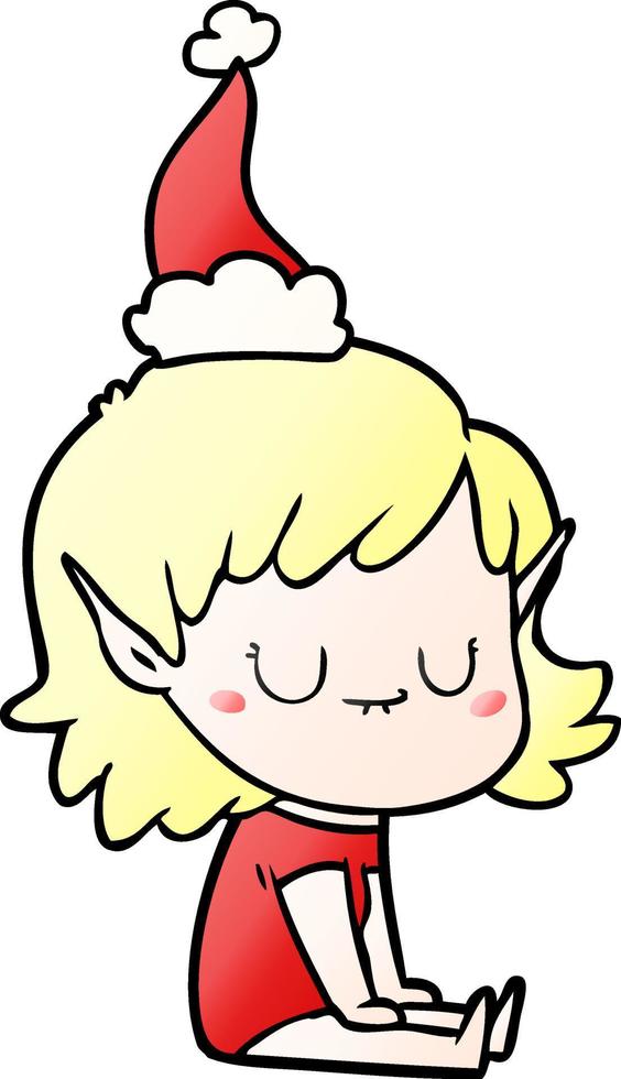 dessin animé dégradé heureux d'une fille elfe portant un bonnet de noel vecteur