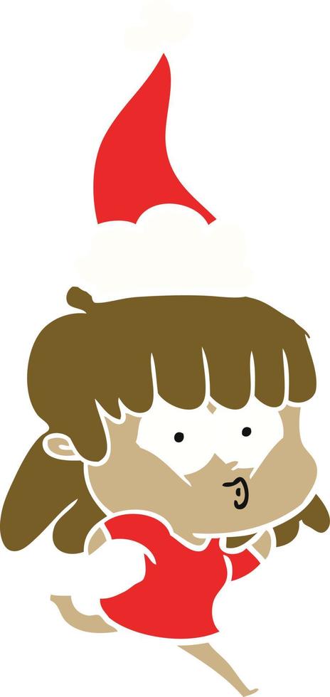 illustration en couleur plate d'une fille sifflante portant un bonnet de noel vecteur