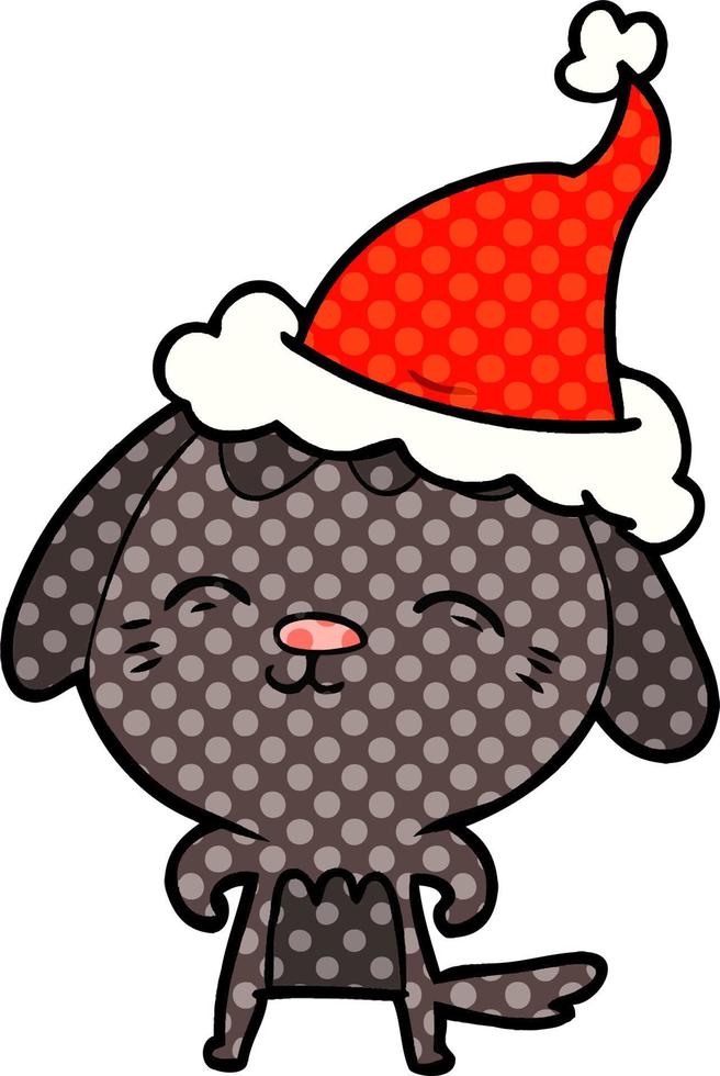 heureux, style bande dessinée, illustration, de, a, chien, porter, santa chapeau vecteur