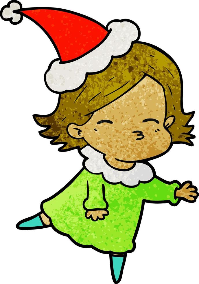 dessin animé texturé d'une femme portant un bonnet de noel vecteur