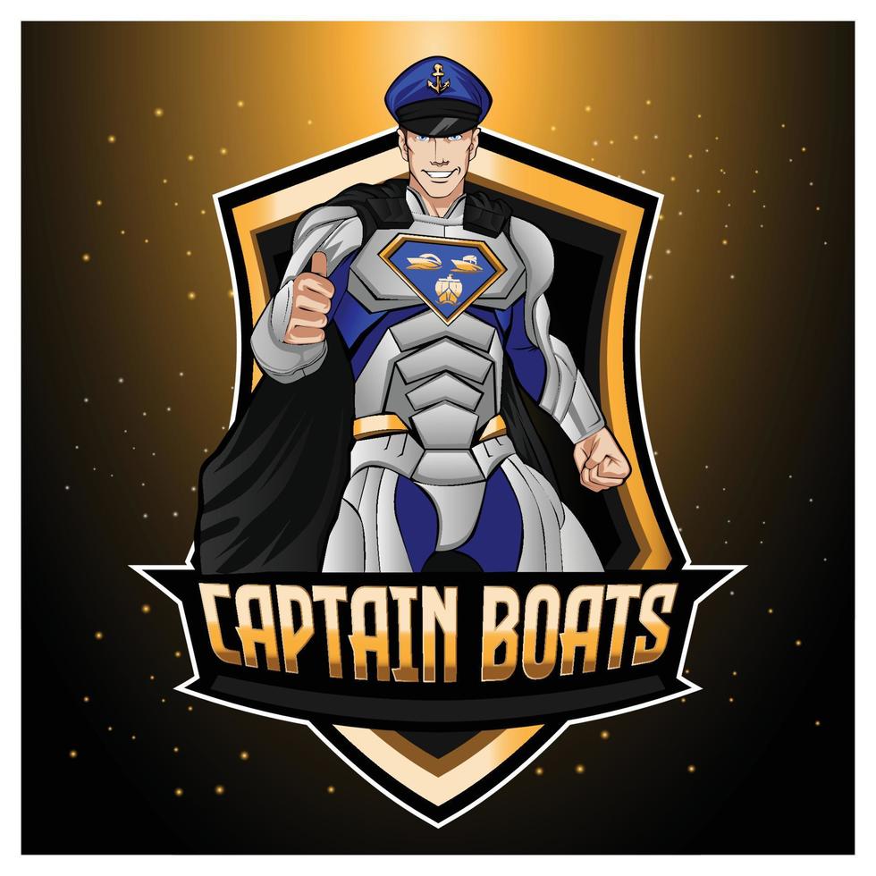 logo de la mascotte du capitaine du navire esport gaming vecteur