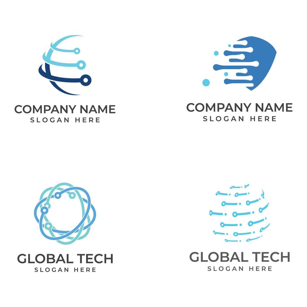 logo du monde de la technologie numérique moderne, planète mondiale ou technologique et protection de la technologie numérique. logo avec modèle d'illustration vectorielle de concept. vecteur