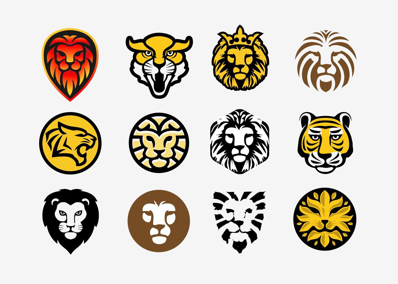 collection tête de lion et tigre vecteur